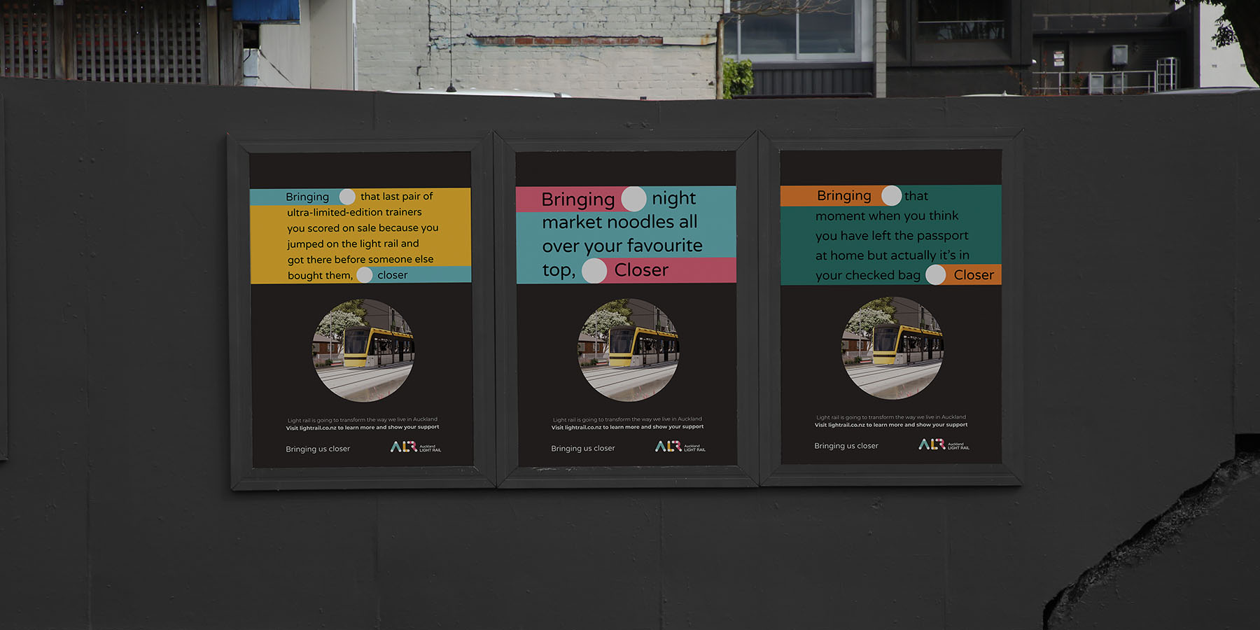 photo of Auckland light rail advertising street posters