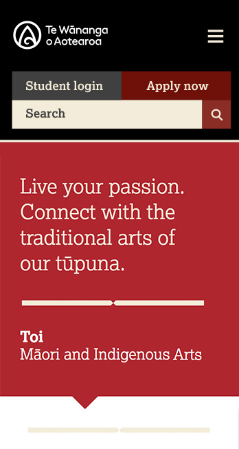 Te Wānanga o Aotearoa mobile website