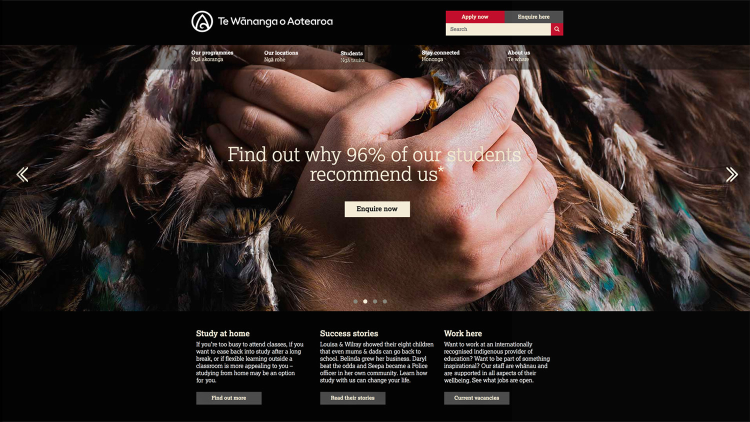 Te Wānanga o Aotearoa website homepage