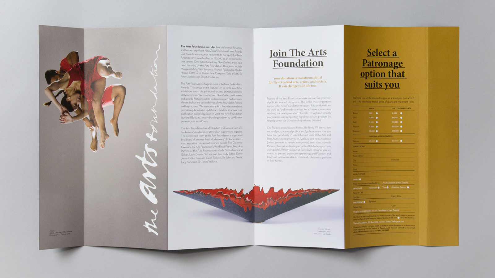 The Arts Foundation pamphlet fully open
