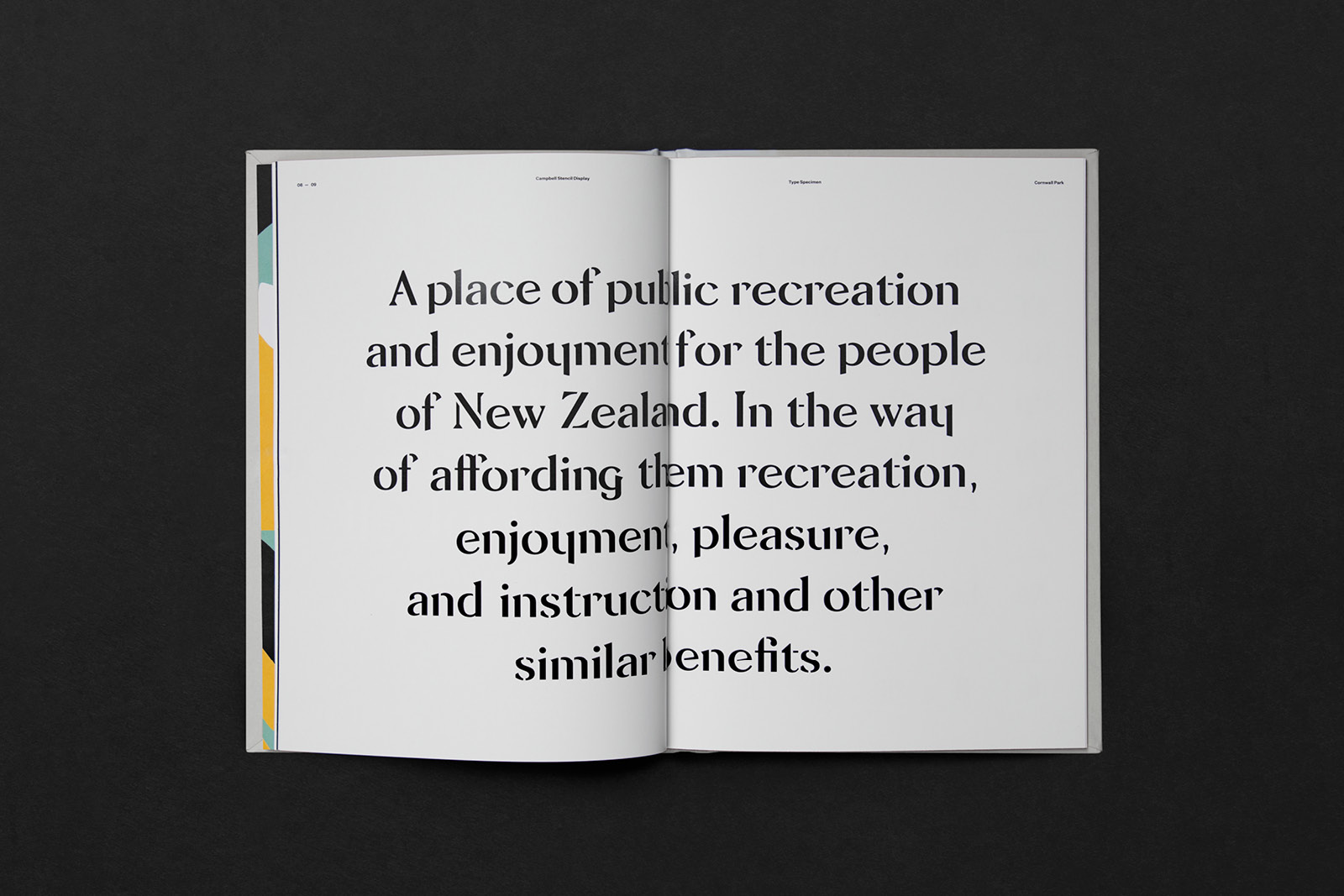 Open pages of book showcasing typeface