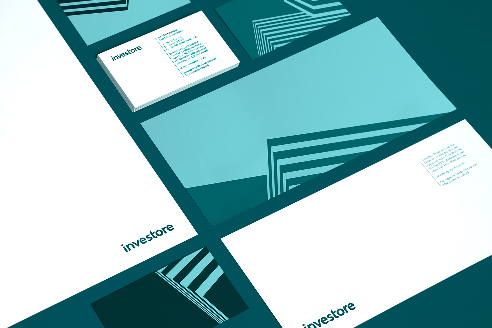 Investore documents, business cards and envelopes