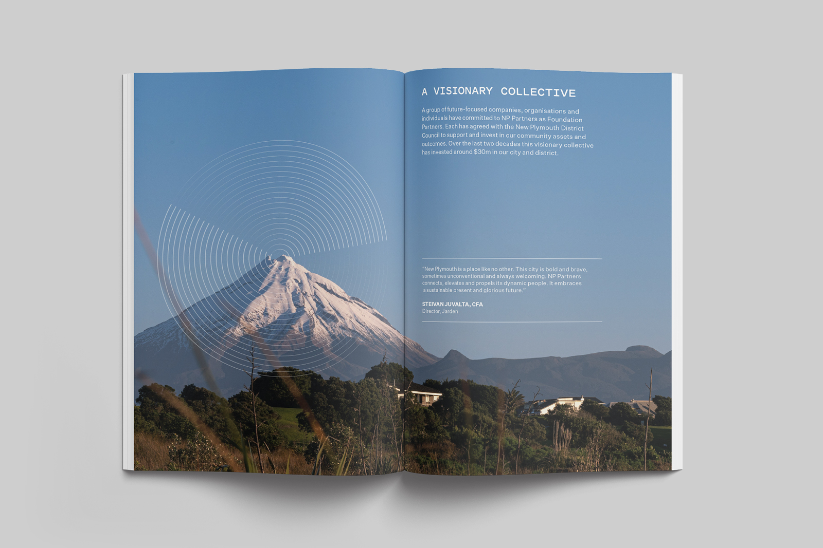Open pages with photo of Mount Tarnaki