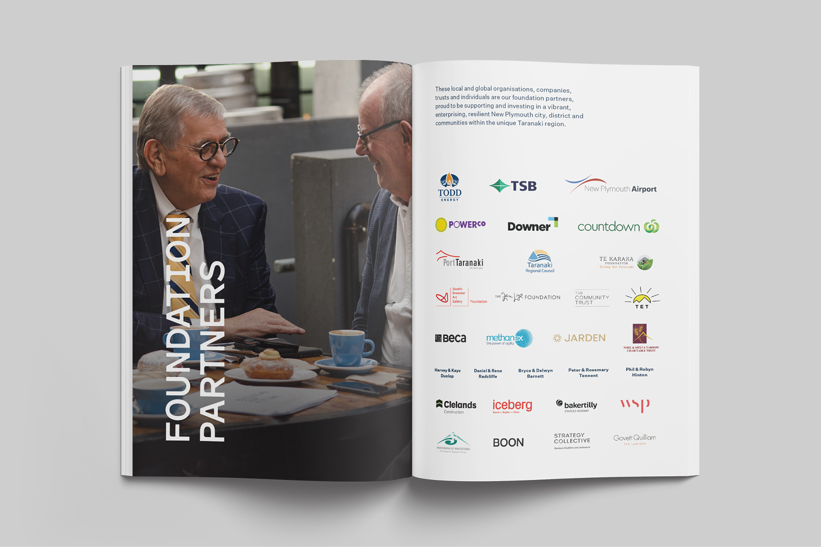 Open pages featuring the logos of the foundation partners